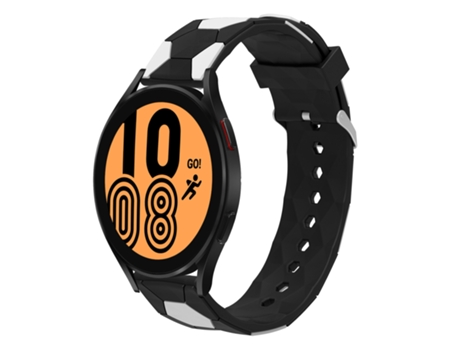 Correa Smartwatch para Samsung Galaxy Watch4/4 Classic 20mm Estilo Fútbol Conector Metal Silicona (Negro + Blanco)
