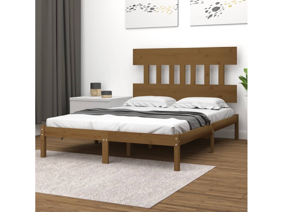Estructura De Cama Madera Maciza De Pino Marrón Miel 200x200 Cm