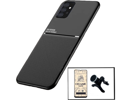 Kit Funda Magnetic Lux, Cristal Templado CeramicGlass Full Cover y Soporte Magnético de Coche Reforzado Samsung Galaxy A32 4G PHONECARE Negro