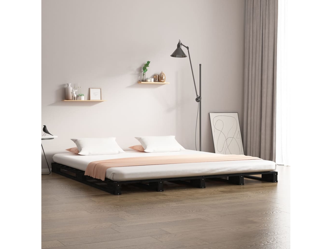 Cama De Palets Madera Maciza Pino Negra 120x190 Cm