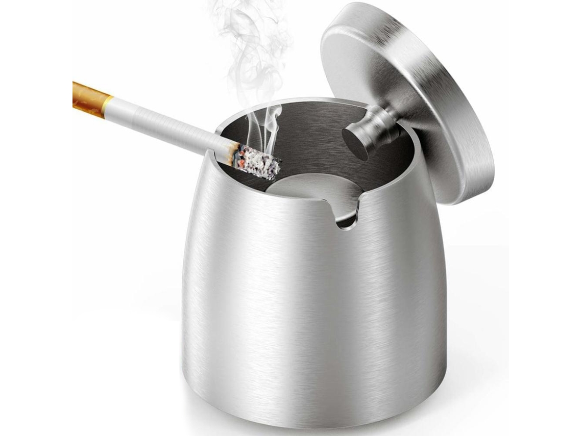 Cenicero de exterior, cenicero de acero inoxidable resistente al viento con tapa para uso en mesas y patios, diseño inodoro, gran capacidad.