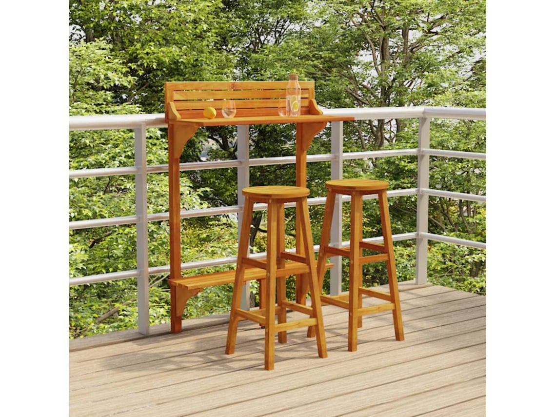 Conjunto de bar de jardín de 3 piezas en madera maciza de acacia DKD Home Decor