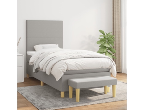 vidaXL Cama con somier y colchón 90x190 cm tela gris claro