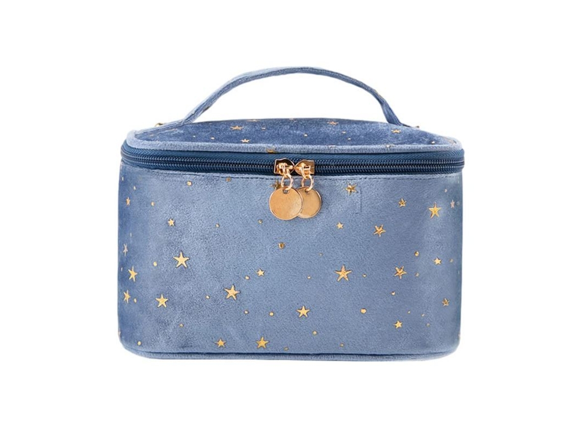 2026-bolsa De Maquillaje De Terciopelo Con Asa Y Portapinceles Azul, 20,3x13x14cm, Para Viajes Y Regalo