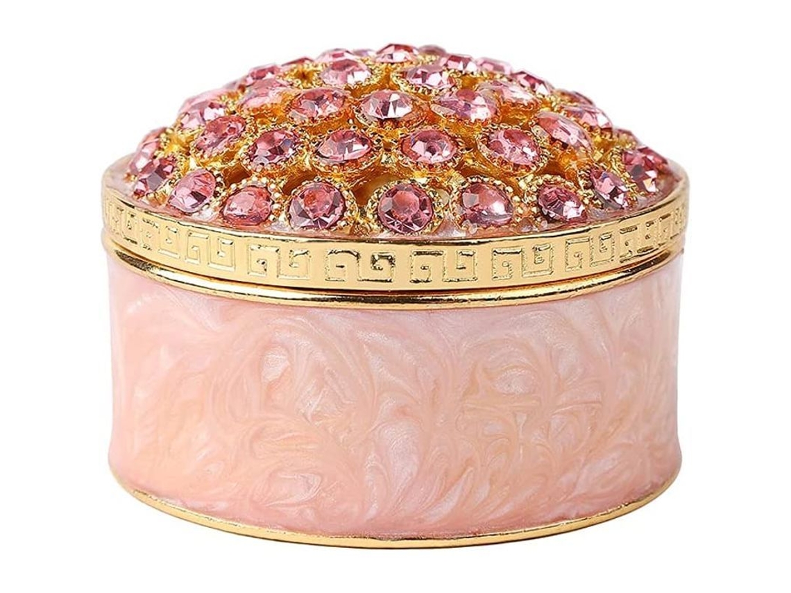 Joyero Redondo Con Bisagra De Cristal, Esmalte, Para Guardar Anillos, Regalo De Navidad, Día De La Madre, Rosa.