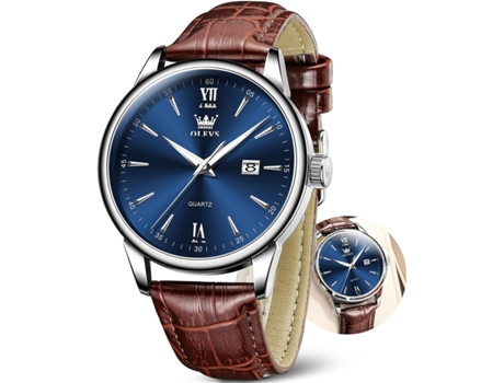 VEANXIN Reloj de Cuero con Fecha Impermeable Simple para Hombre con números Romanos(Marrón)