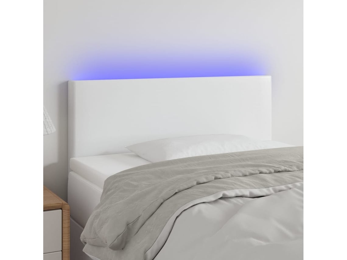 Cabecero Con Led Cuero Sintético Blanco 80x5x78/88 Cm