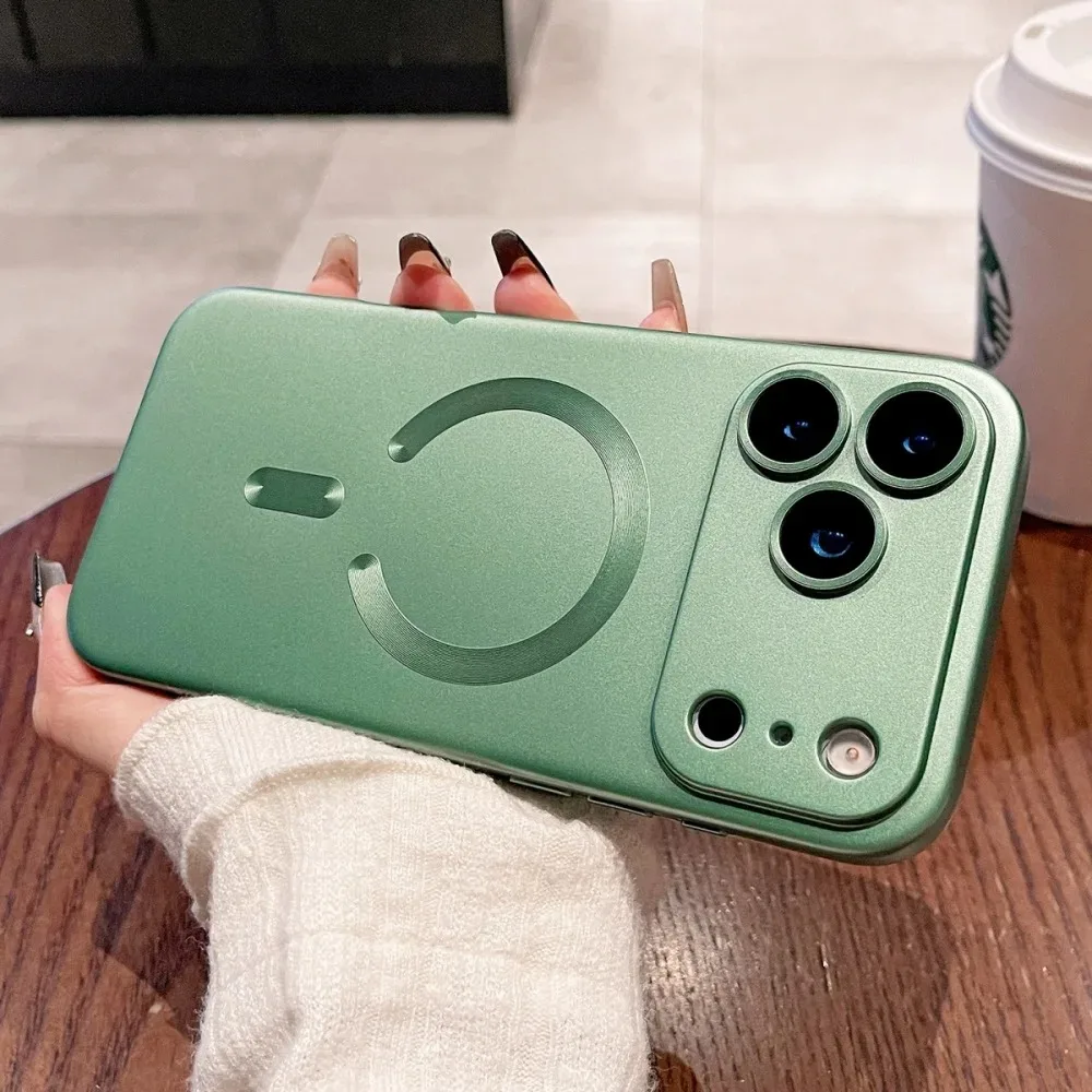 (iphone 14 Pro Verde Claro) Lujosa Funda Metálica Magnética Para Iphone Con Soporte Para Carga Inalámbrica.