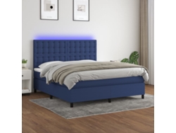 Cama Box Spring Colchón Y Luces Led Tela Azul 160x200 Cm