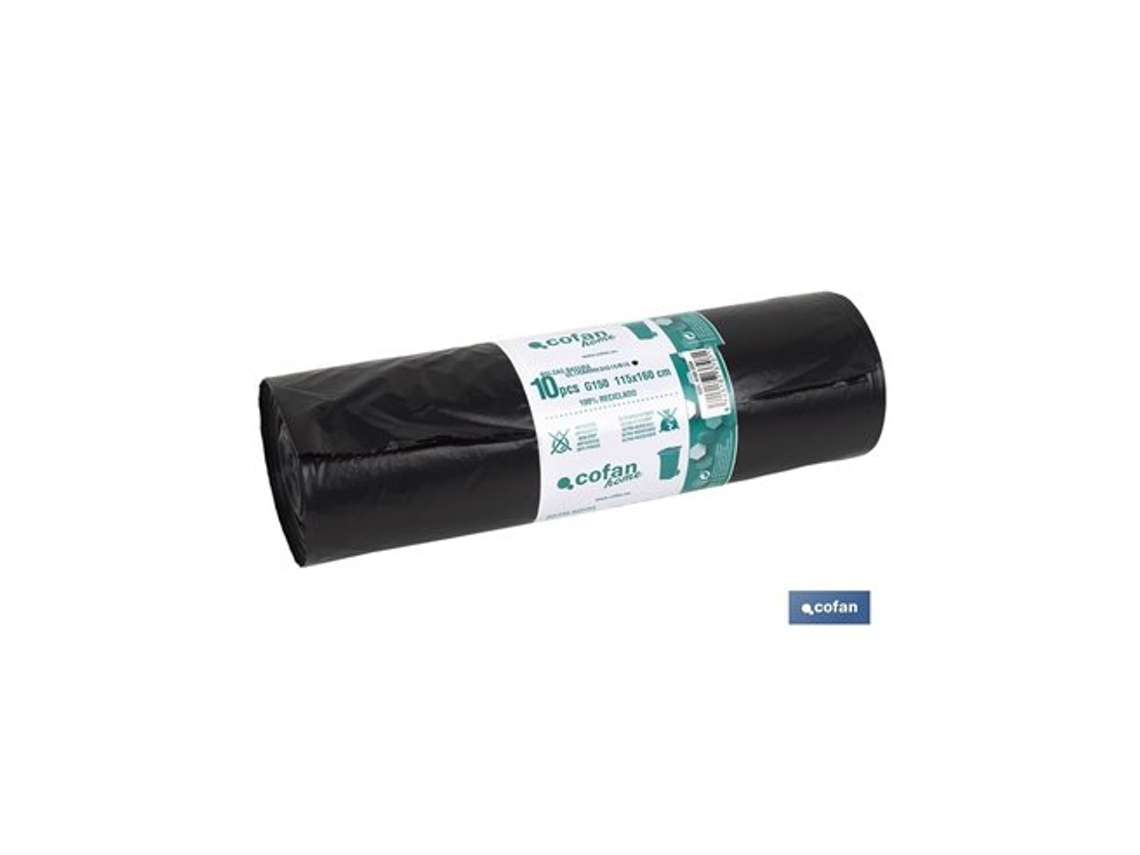 Paquete de 10 Bolsas de Basura 115x160cm Calibre 150 Negras Cofan