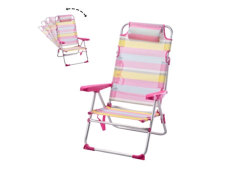 Silla de Playa Plegable y Reclinable con Cojín de 5 Posiciones 57X31X62/101CM Raya Rosa SELEOK