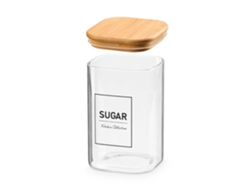Bote Cuadrado De Borosilicato Con Tapa De Bambú. Diseño "sugar" 1,2l