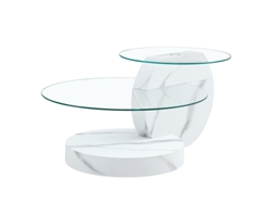 Mesa de centro de dos niveles, vidrio resistente, mármol blanco, MDF, Ziwei Store