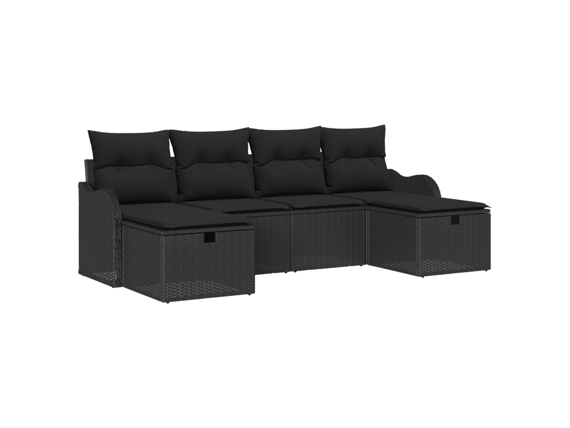 Conjunto 6 De Sofás De Jardín De Vidaxl Con Cojines - Negro Negro Poliratán