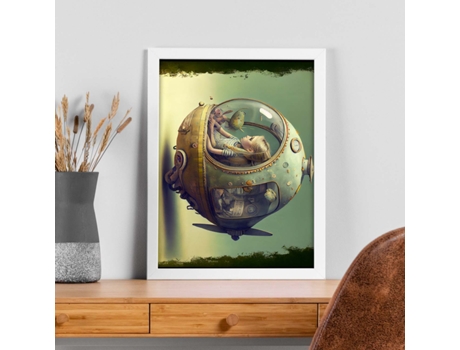 NACNIC Poster Barco De Niños En Estilo Surrealismo Cinematográfico Ilustraciones Y Grabados De Historieta Abstracta Y Artística A4 Marcos Negros