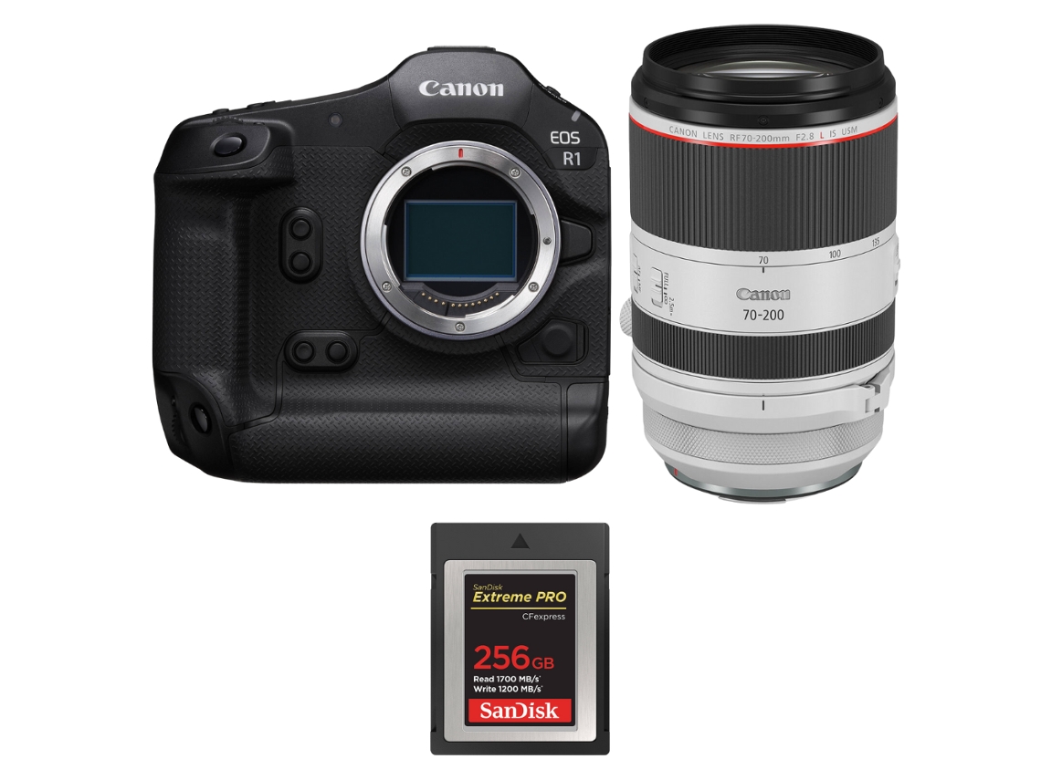 Canon EOS R1 + RF 70 200mm F/2.8 L IS Usm + 1 Sandisk 256GB Extreme Pro CFExpress Tipo B + Libro electrónico “20 consejos para fotos impresionantes”