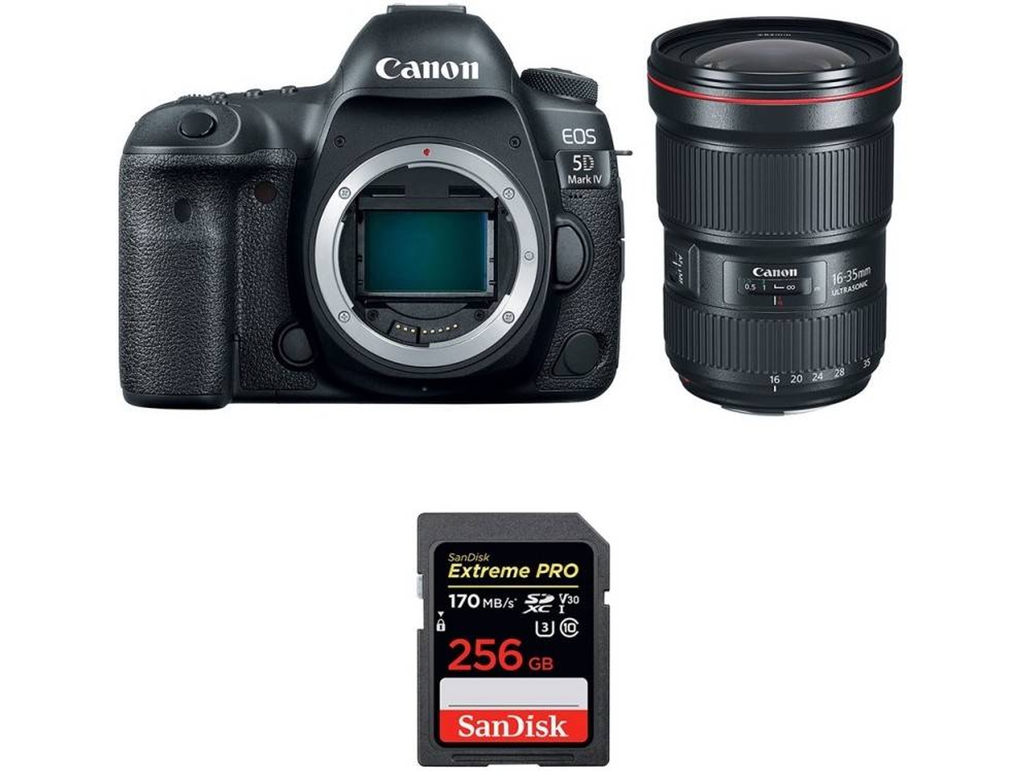 Kit Cámara CANON EOS 5D Mark IV + EF 16-35mm f/2.8L III USM + SanDisk 256 GB (Full-Frame)