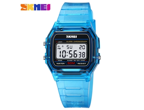 Relojes de pulsera deportivos impermeables electrónicos digitales multifuncionales Relojes para estudiantes-Cinta azul transparente LUUCOZK