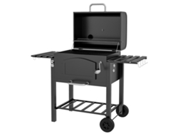 Parrilla ahumadora de carbón PRIME KANG, compartimento ajustable, estantes laterales, 124x66x112 cm, negra