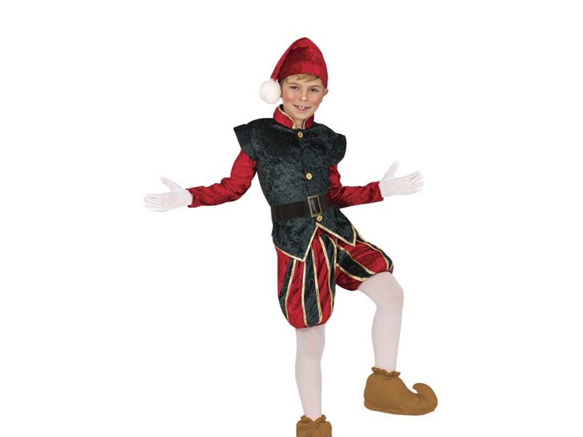 Disfraz de Elfo Paje verde y rojo con gorro para niños