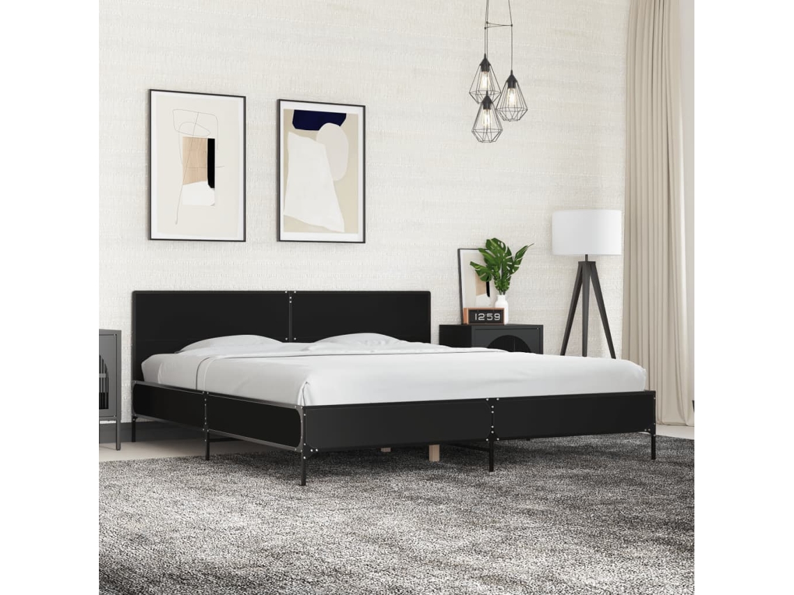 Estructura De Cama Madera De Ingeniería Y Metal Negro 200x200cm