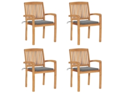 Sillas de jardín apilables de 4 piezas con cojines DKD Home Decor de teca maciza