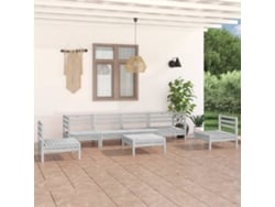 Conjunto de salón de jardín de 7 piezas de pino macizo blanco Dkd Home Decor