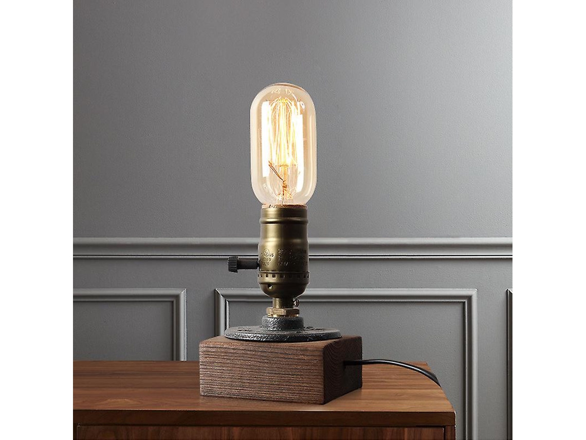 Rebe-lámpara De Escritorio Steampunk Industrial Con Base De Madera, Socket E27 (sin Bombilla)