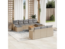 Conjunto de sofá de jardín de 11 piezas con cojines, mimbre beige mixto, DKD Home Decor