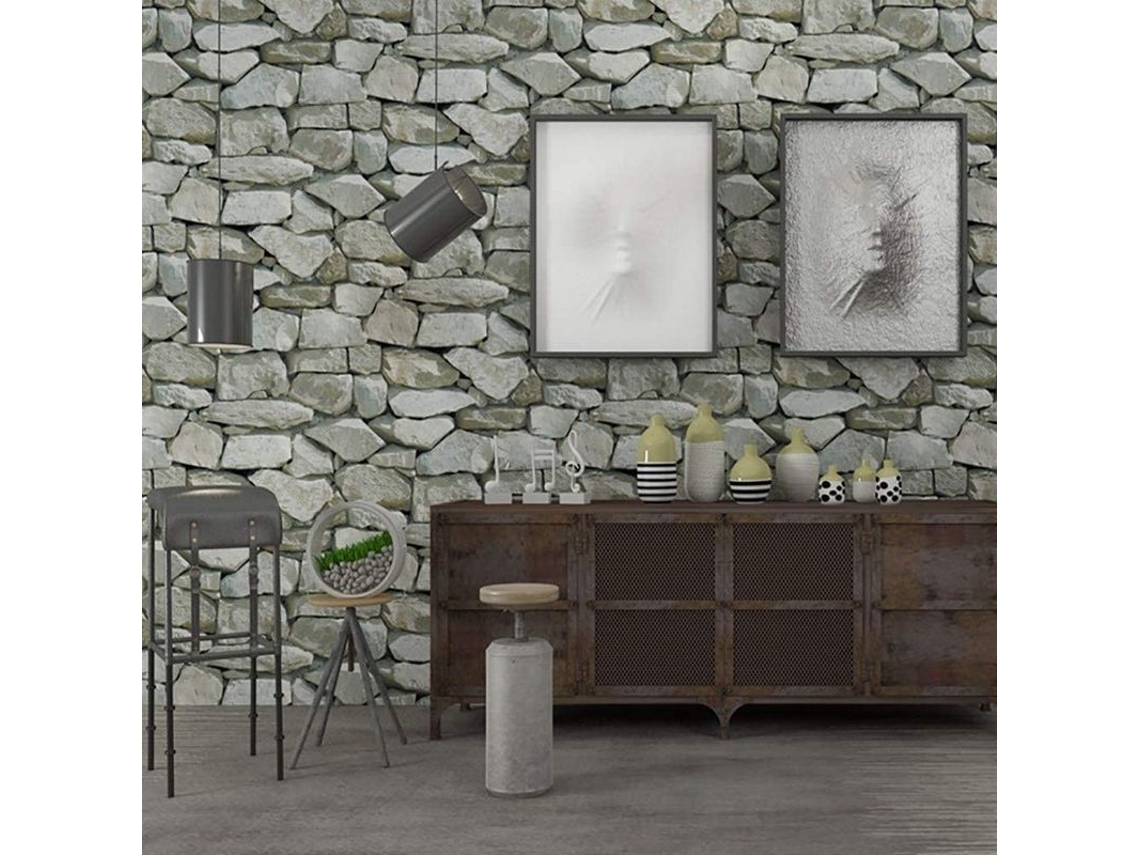 Papel Pintado 3d De Piedra Retro Vintage Nostálgico Pvc Ecológico 53cmx9.5m Cian Para Interiores