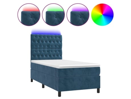 VIDAXL Colchón con somier/LED (Azul - Terciopelo - 90 x 200 cm)
