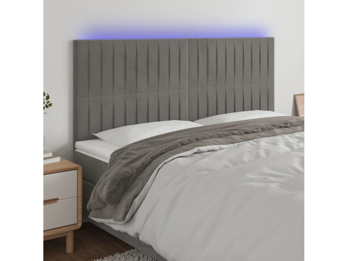 Cabecero Con Luces Led Terciopelo Gris Claro 160x5x118/128 Cm