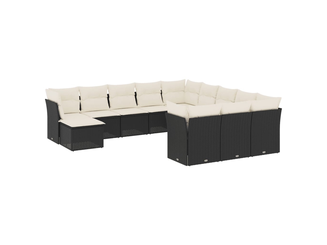 Conjunto de 12 sofás de jardín con cojines de mimbre, color negro, EXCLUSIVO DE LA CASA
