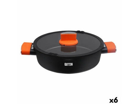 Cacerola con Tapa de Cristal QUTTIN Gastro Negro Naranja 36,5 x 27 x 8,5 cm (6 Unidades)