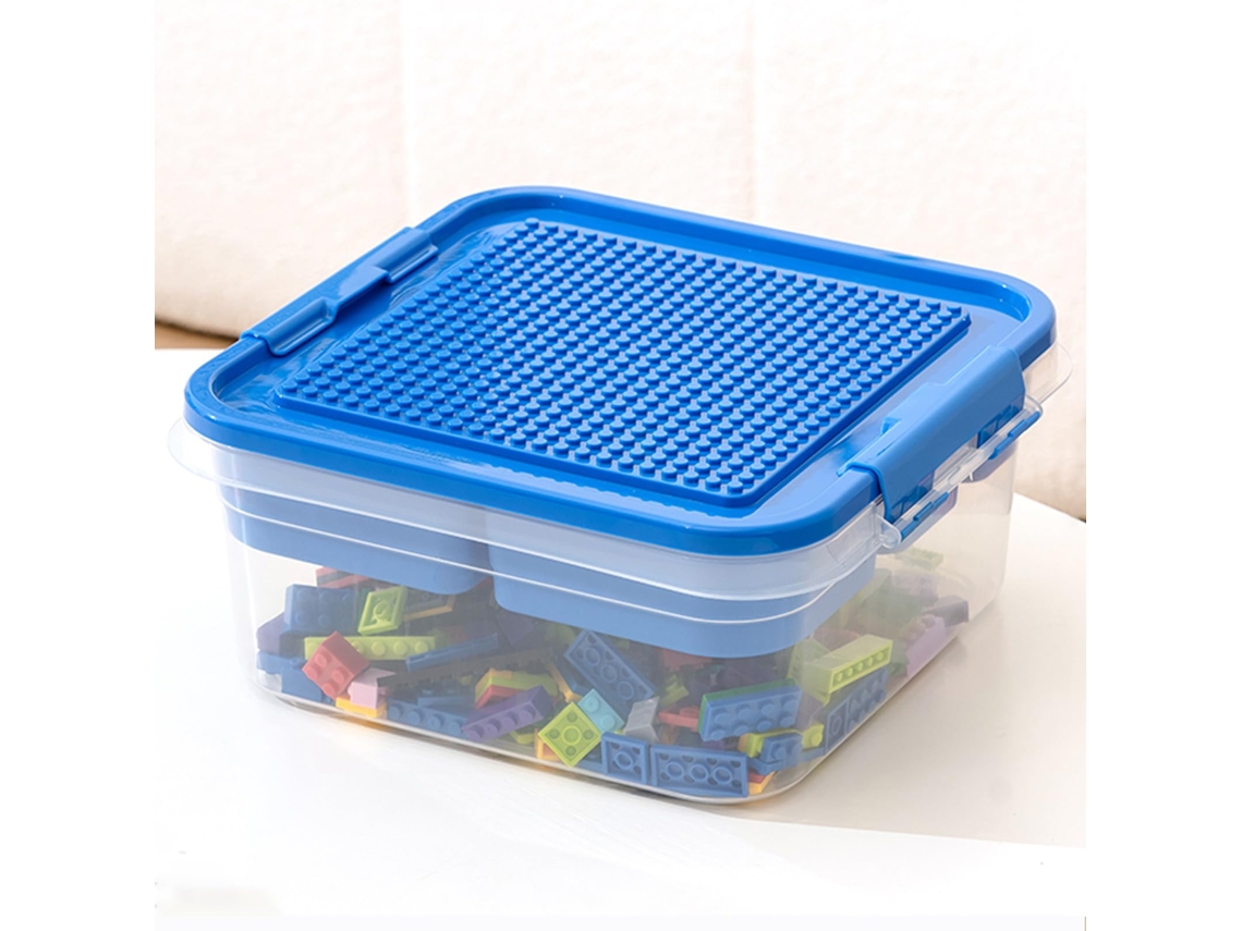 Caja Apilable Para Bloques (1 Ud.). Tapa Con Base De Montaje, Almacena Piezas De Construcción.