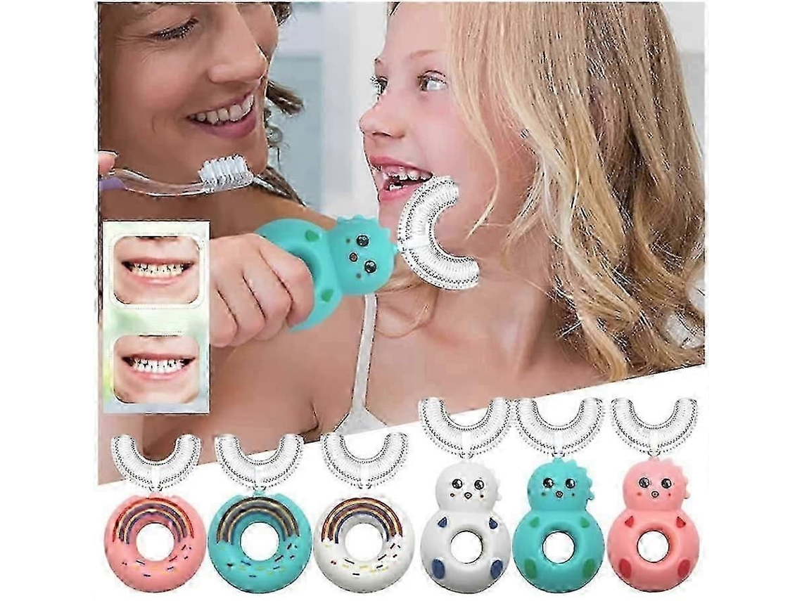 Cepillo de dientes infantil en forma de U para niños de 2 a 6 años, blanqueador con función de masaje y cabezal de silicona suave. GOKOCO
