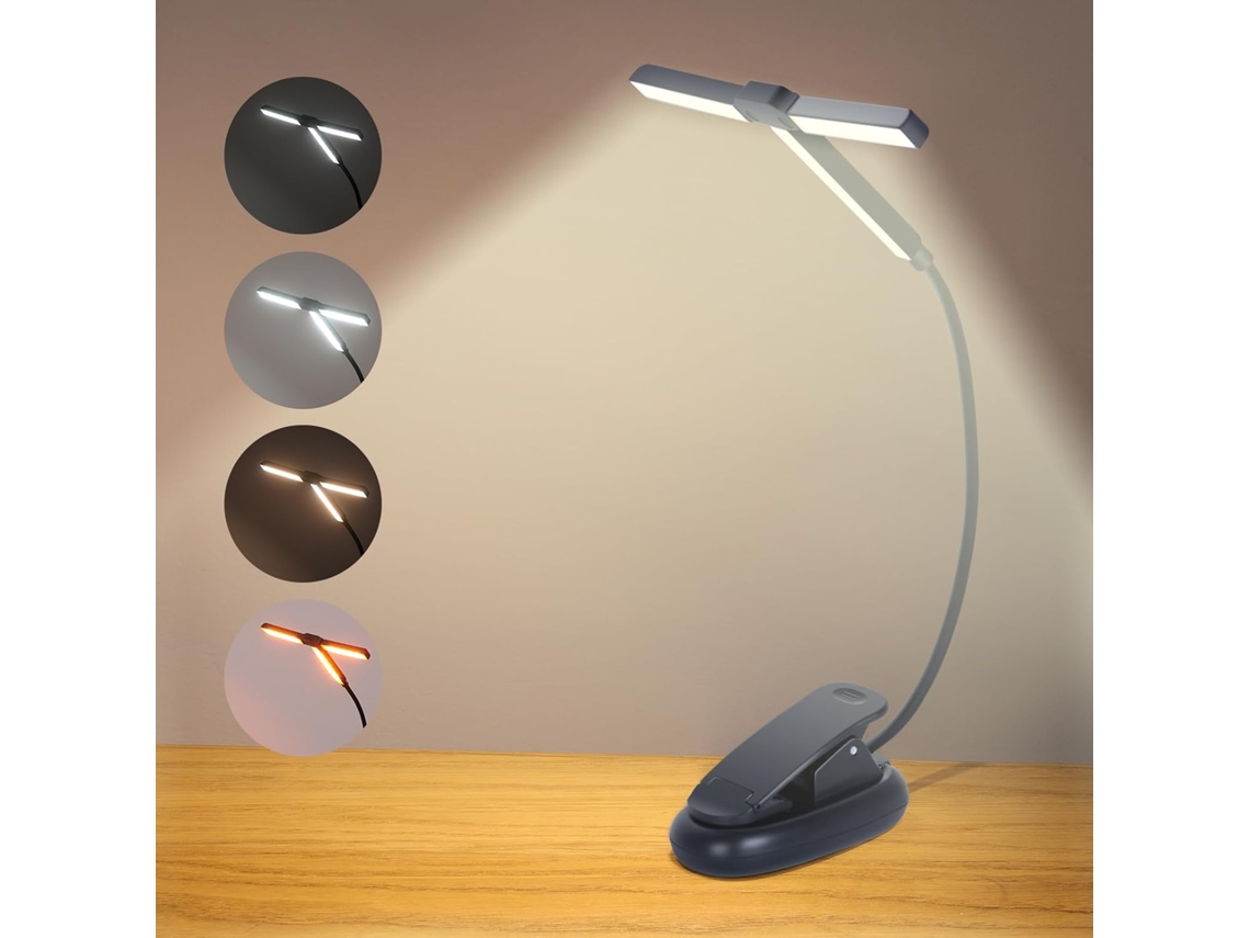 Lámpara de lectura con tres cabezales y clip, recargable, LED, para cama. Nicecee
