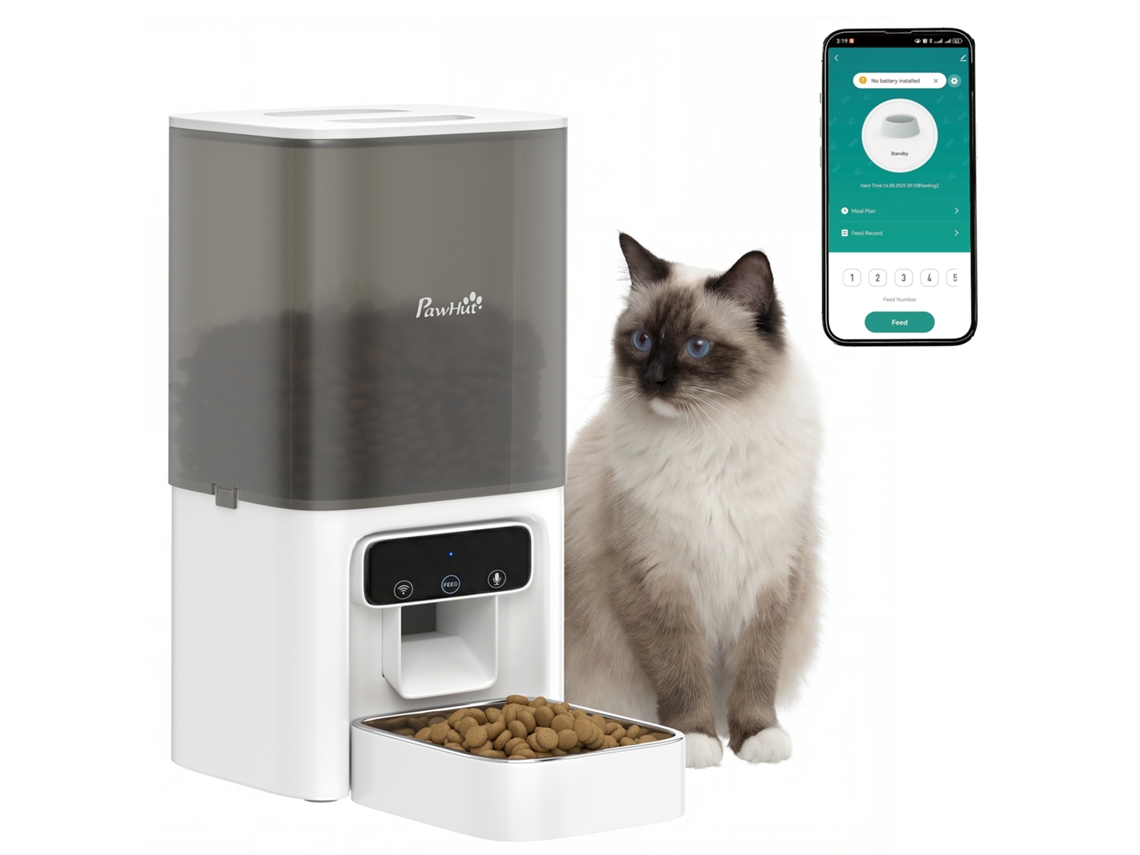 Dispensador Automático de Ração para Gatos de 4,5 Litros com Aplicativo e Gravador de Voz. VELTUS TRADE