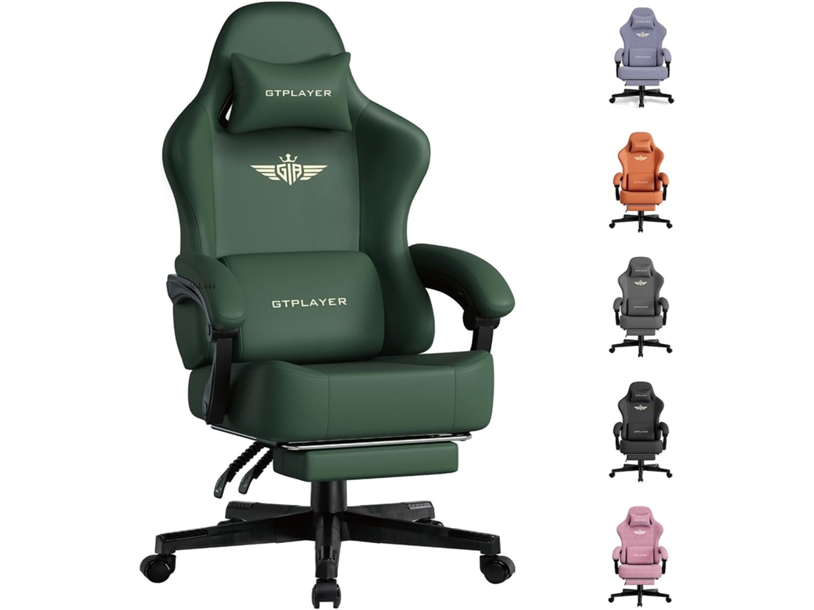 Gtplayer Silla De Juegos Con Apoyo Para Pies Para Adultos, Cuero, Verde