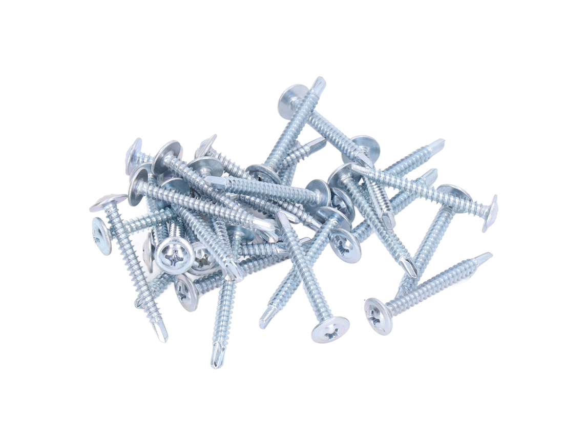 50 tornillos autoperforantes de acero al carbono galvanizado de cabeza redonda de 4,2 x 38 mm para instalación residencial