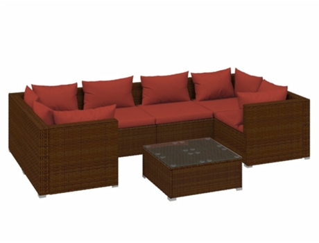 Conjunto 7 muebles de jardín VIDAXL y cojines ratán sintético marrón