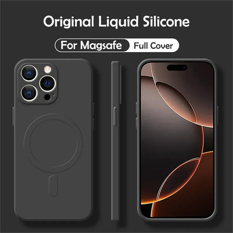(iphone 13 Mini, Negro) Funda Para Teléfono Magsafe De Silicona Líquida, Compatible Con Carga Inalámbrica Magnética.