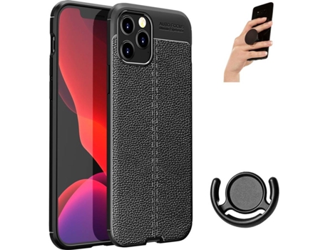 Carcasa + Soporte + Popsocket iPhone 12 Rugged Leather Negro