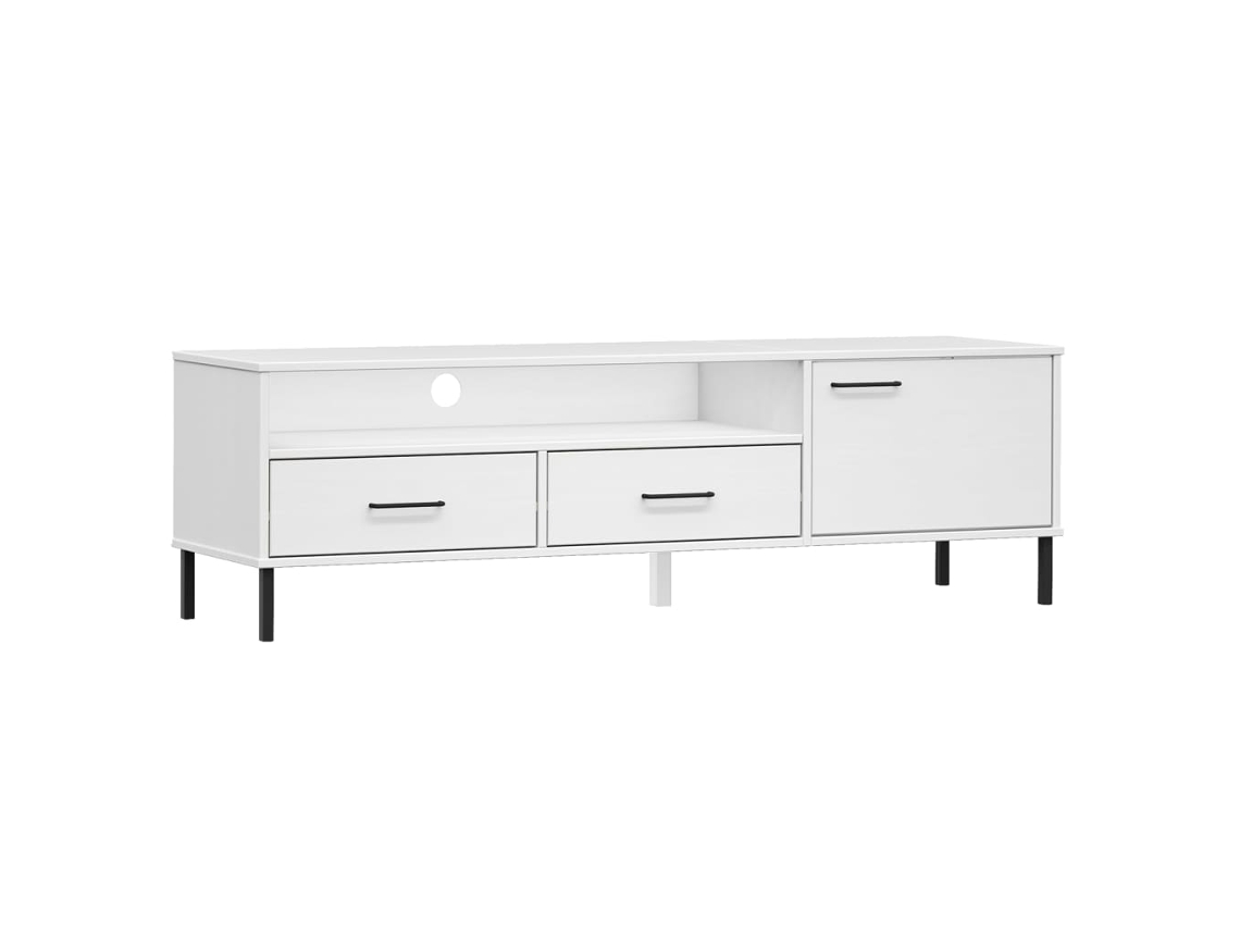 Mueble para TV Maison Exclusive con patas metálicas, madera maciza de pino, color blanco Oslo.