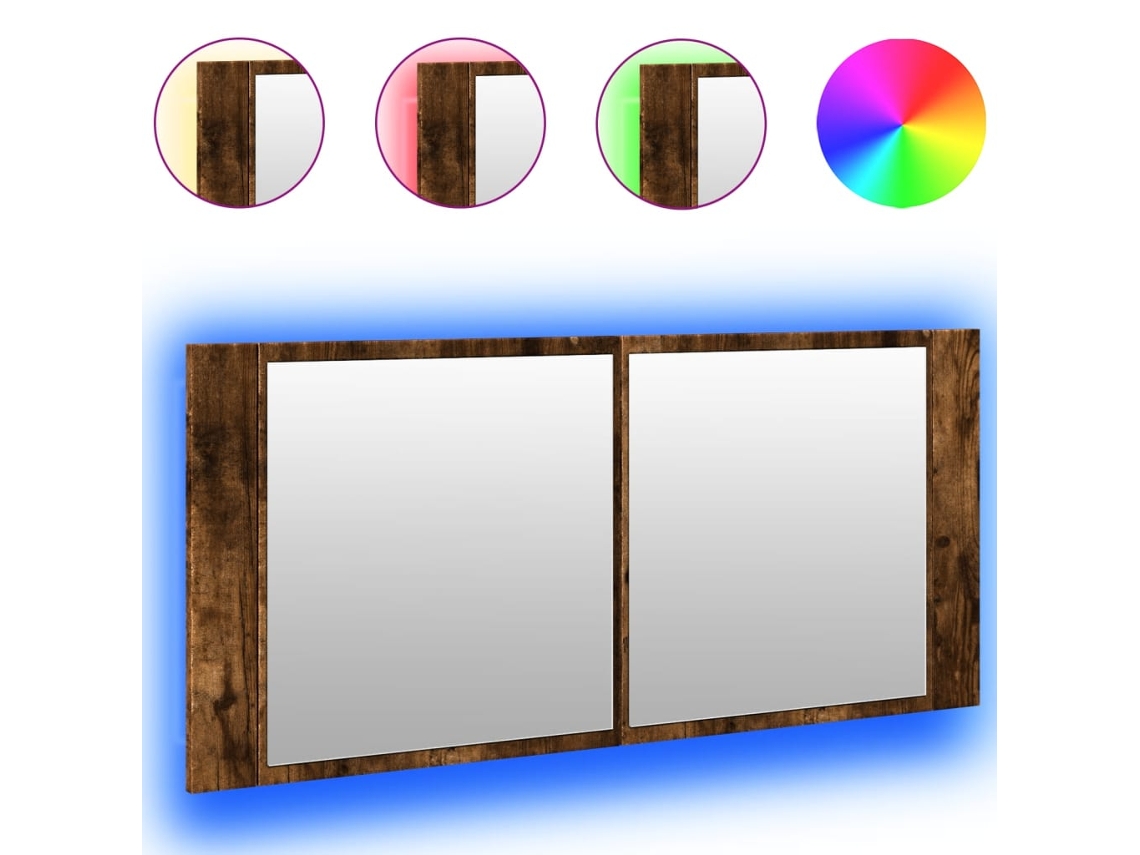 Maison Exclusive - Armario De Baño Con Espejo Y Luz Led Roble Ahumado 100x12x45 Cm