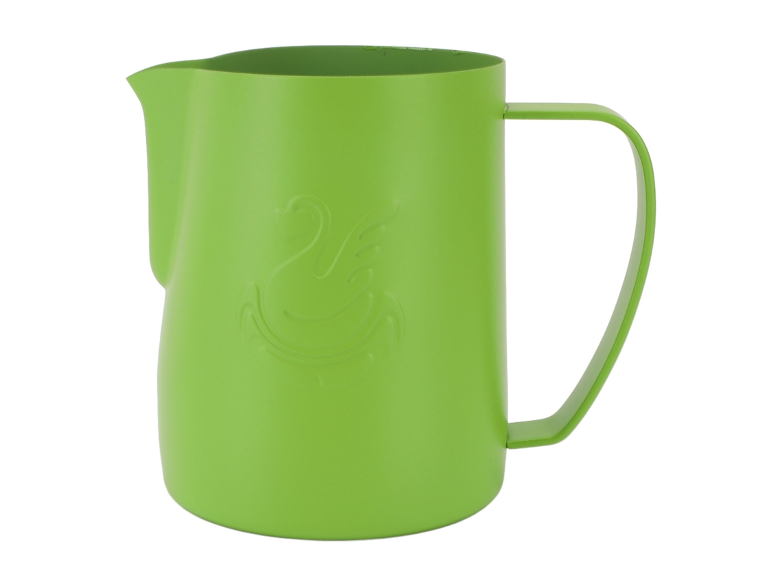 Jarra para espumar leche de acero inoxidable 304 verde de 600 ml para café y capuchino
