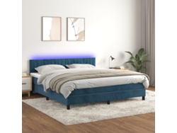 Cama Box Spring Colchón Y Led Terciopelo Azul Oscuro 160x200 Cm