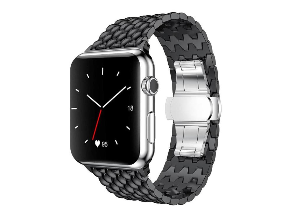 Bracelete Para Apple Watch 42/41/40/38mm - Metal Com Textura De Dragão Preto