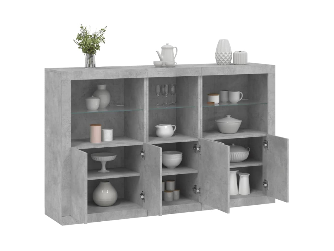 Aparador | Mueble De Comedor | Buffet Con Luces Led Gris Hormigón 162x37x100 Cm Wsd762497