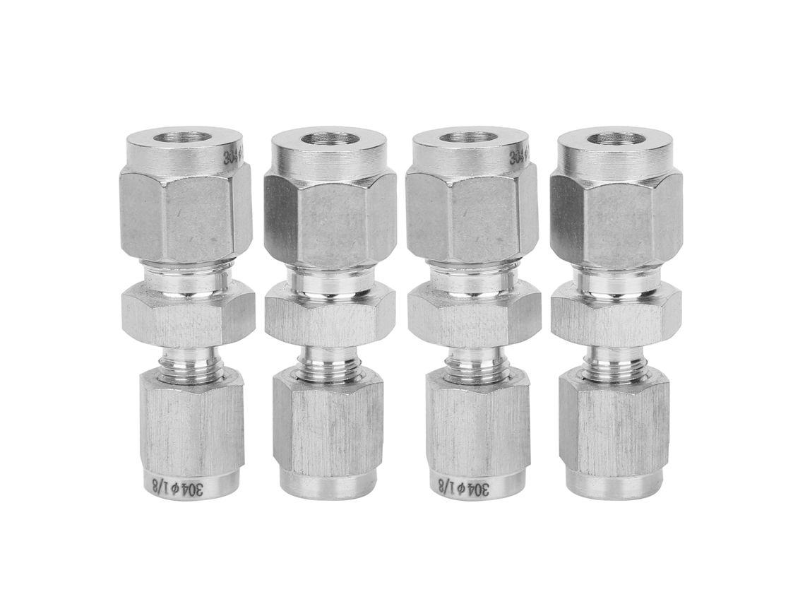 4 Peças Adaptador De Tubo De Aço Inoxidável Com Compressão De Dupla Ferrula Reta (φ1/8 Φ1/4)